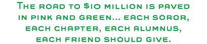 The road to $10 million is paved in pink and green... each soror, each chapter, each alumnus, each friend should give.